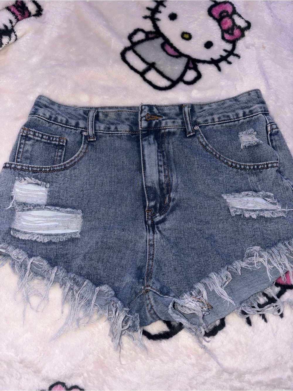 Distressed Light Blue Denim Shorts